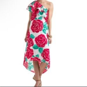 Vineyard Vines Kentucky Derby Silk Floral Ruffled One-Shoulder Dress Size 0